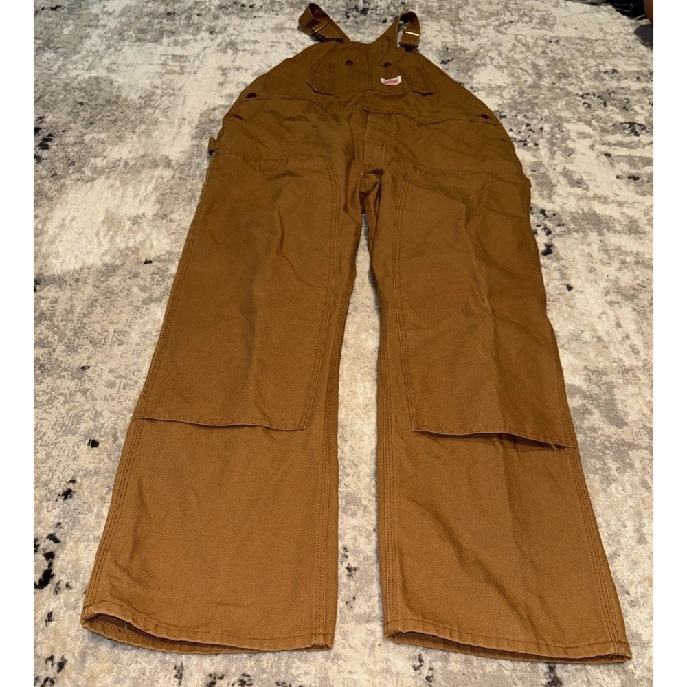 Vintage Round House Brown Duck Canvas Bib Overalls Double Knee Mens Sz 42‎ X 30